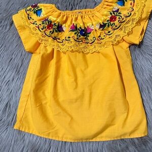 Vibrant Yellow Mexican Embroidered Girls Top Size 6 Years